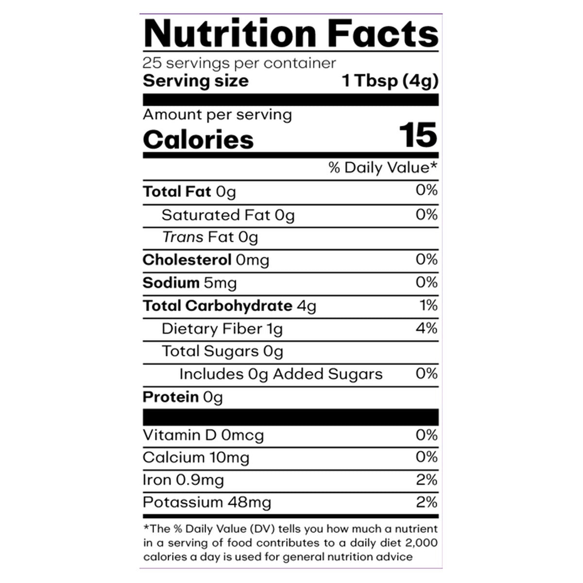Ube Bae organic ube powder nutrition facts label