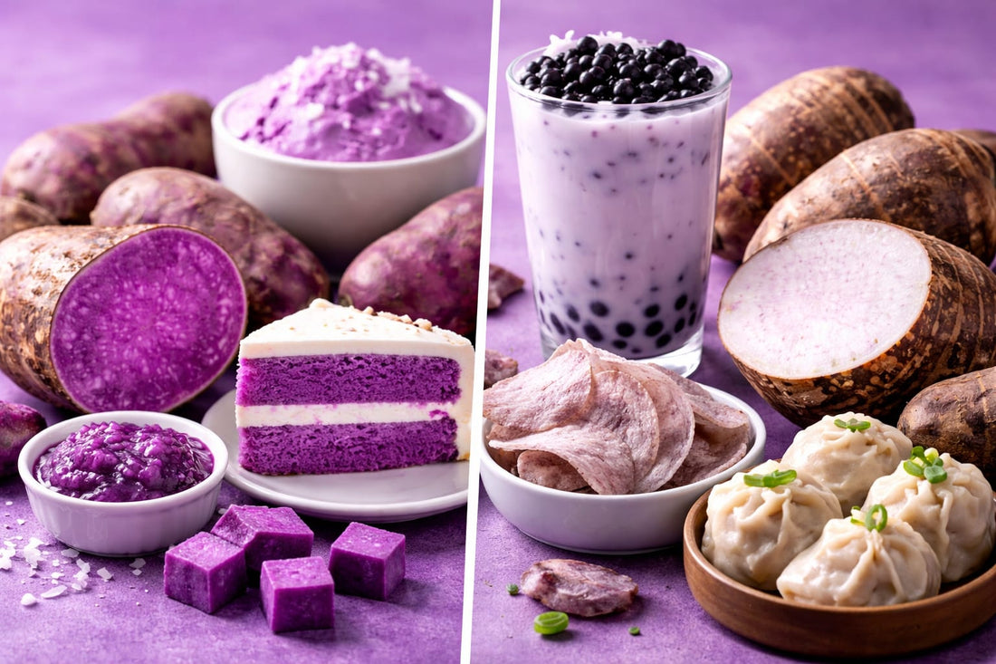 Ube and taro desserts compared side by side