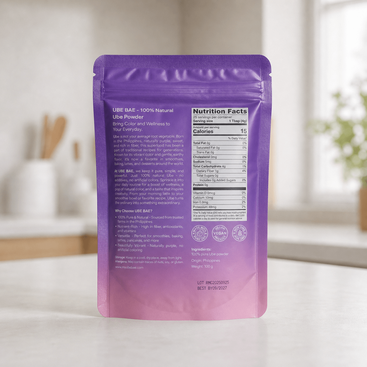 Back of Ube Bae ube powder pouch