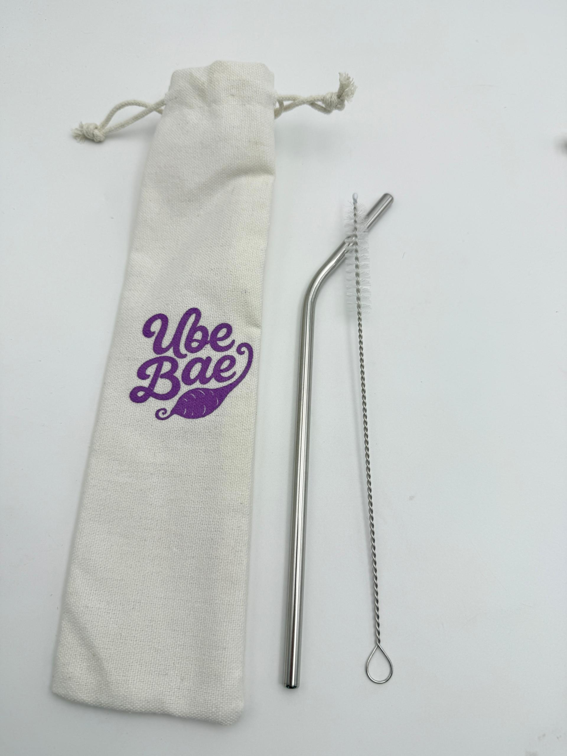 Straw set with a pouch featuring 'Ube Bae' text