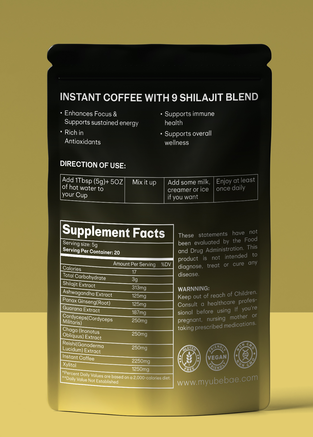 Supplement package with black label