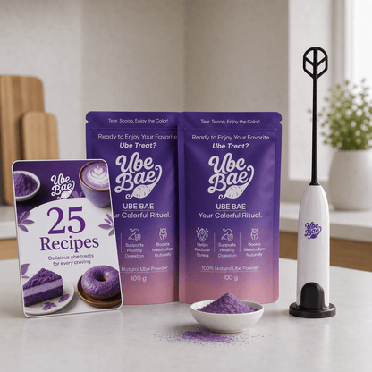 Ube Bae organic ube powder bundle - 2 pouches with ebook and frother